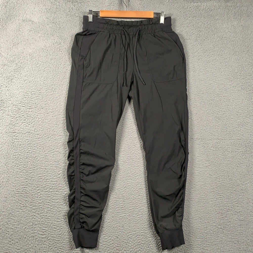 Lululemon Beyond the Studio Jogger Pant Women's 8 Grey Ruched Pinstripe Pockets